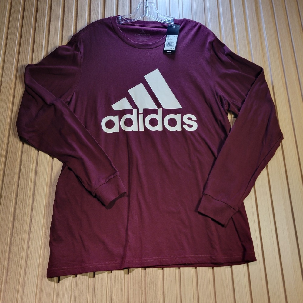 Adidas Mens Amplifier Long Sleeve Tee Maroon Badge of Sport Logo HZ1440 XL